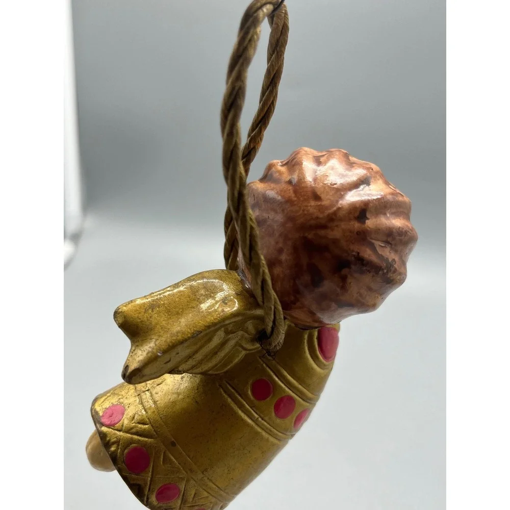 Vintage Mid Century‎ Flying Angel Christmas Ornament Gold Dress an Cord Japan